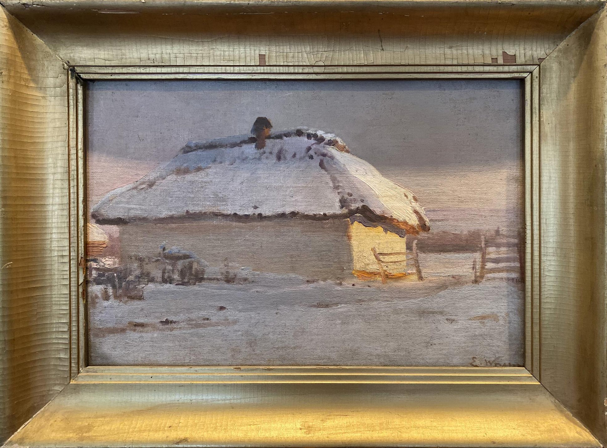 Oil painting By the Evening by Eugeniusz Wrzeszcz in gold frame