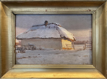 Oil painting By the Evening by Eugeniusz Wrzeszcz in gold frame