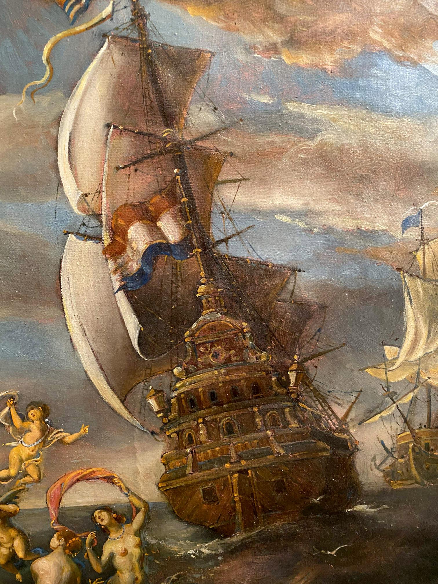 Oil painting of galleon in turbulent seas by Sirens Litvinov Oleg Arkad’yevich