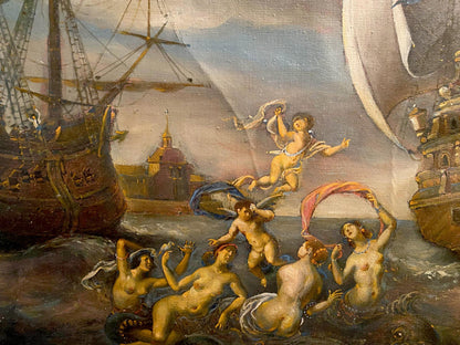 Oil painting Sirens by Litvinov Oleg Arkadyevich with nude figures and ships