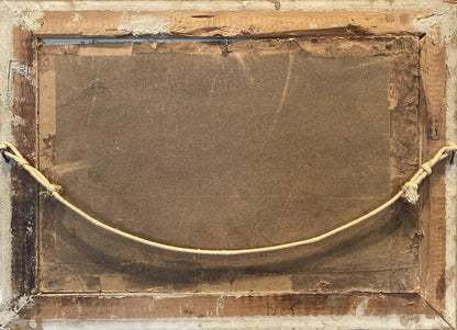 Back of weathered wooden frame with beige rope for Oil painting By the evening Eugeniusz Wrzeszcz
