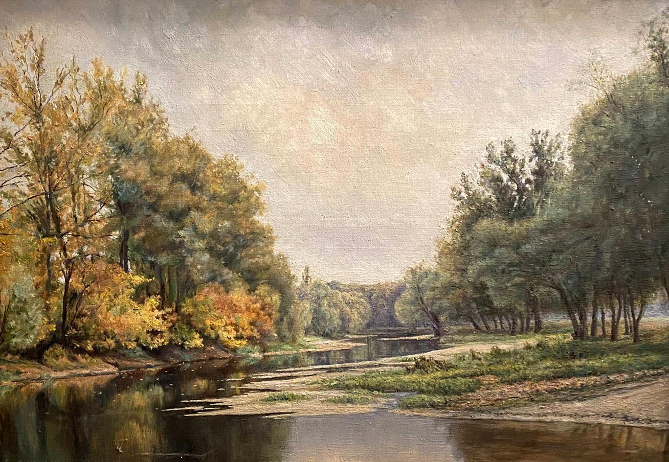 Serene autumn river by Litvinov Arkady Petrovich in impressionistic oil