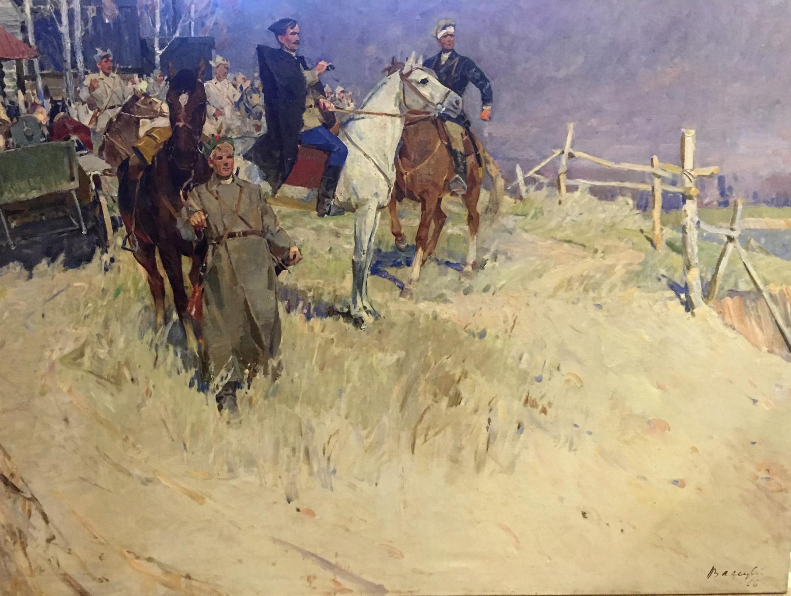 Impressionistic oil painting portrait of historical horseback riders