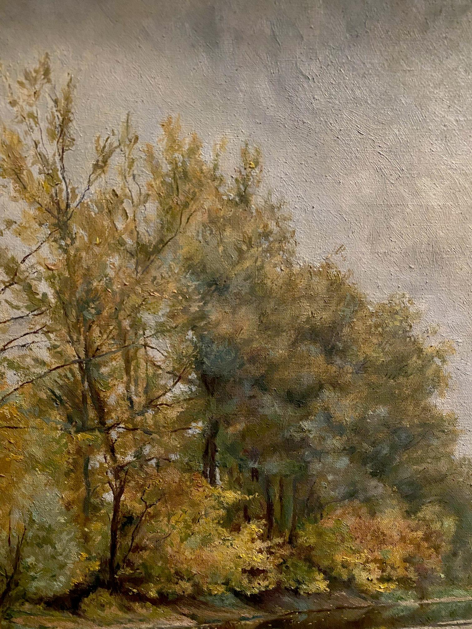 Impressionistic oil painting by Litvinov Arkady Petrovich of sunlit autumn trees