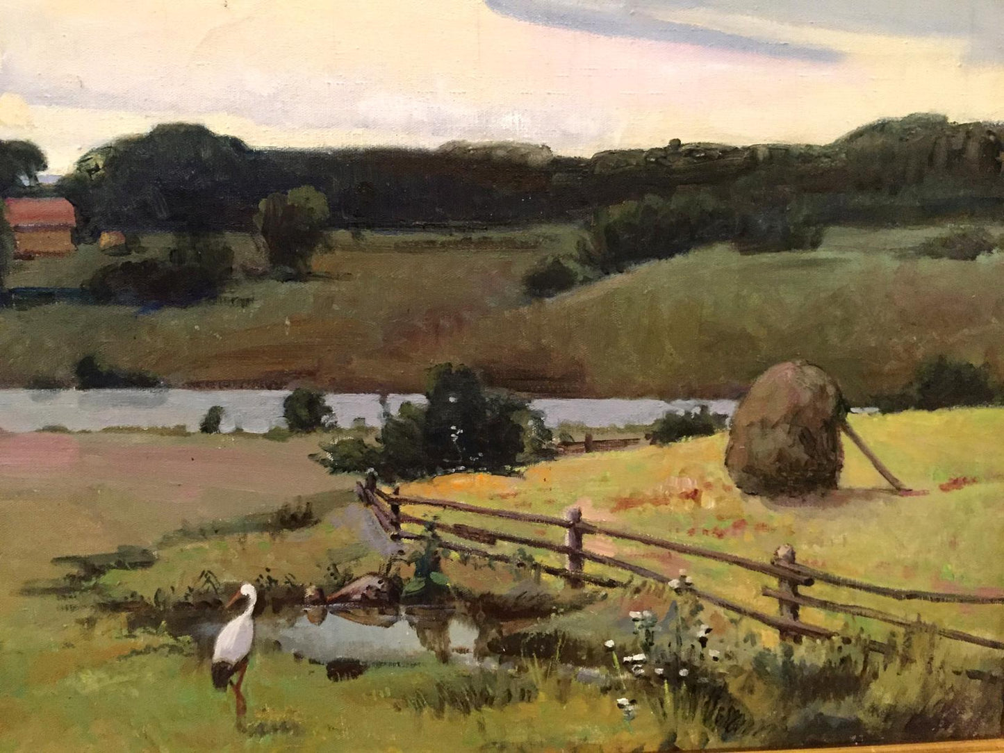 Oil painting Over the Boog by P. Taranyuk: rustic fence in sunlit field