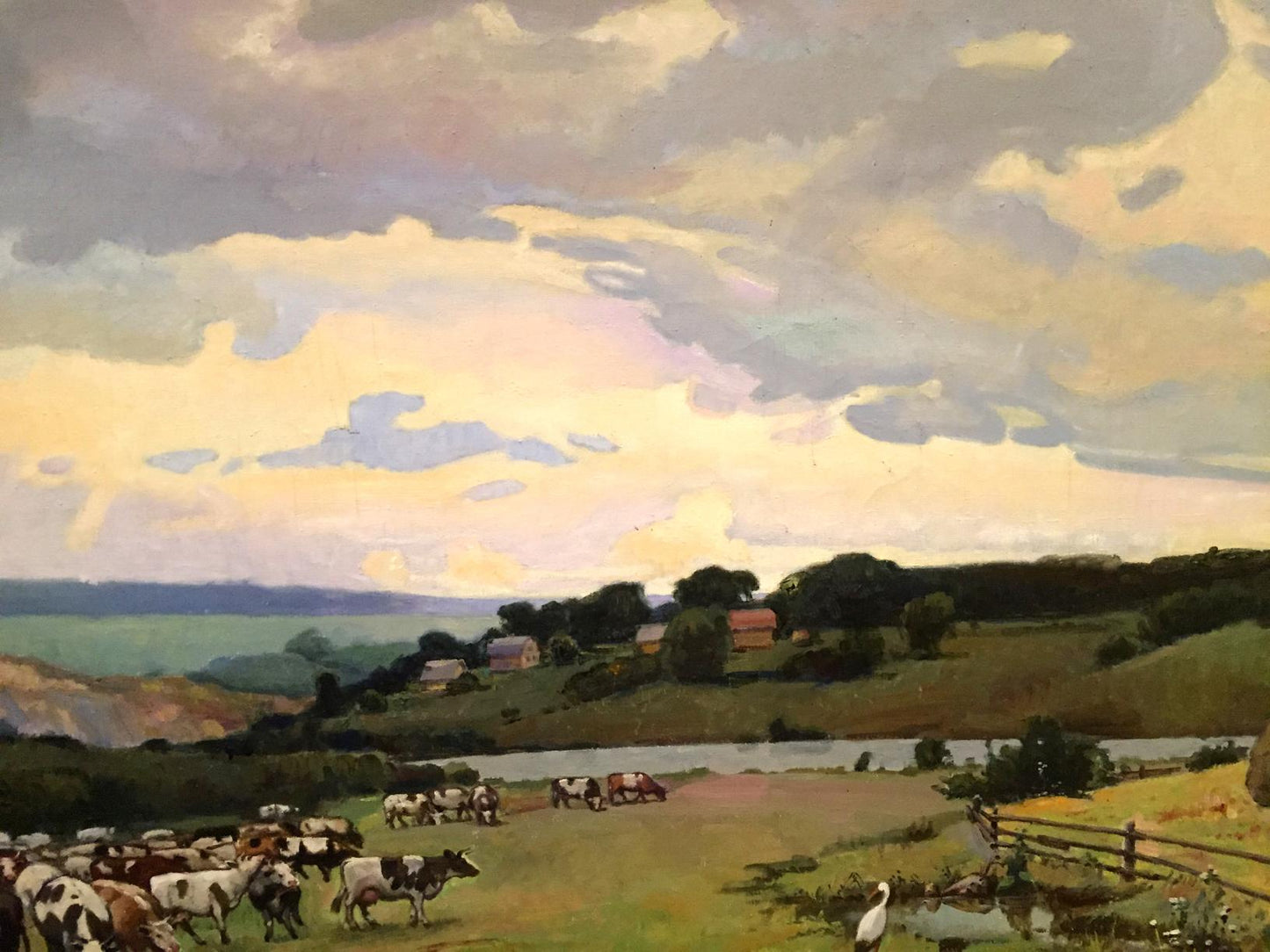 Pastel pastoral oil painting Over the Boog by P. Taranyuk with grazing cows