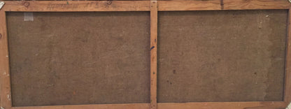 Back of wooden-framed Summer park oil painting with two brown canvas panels