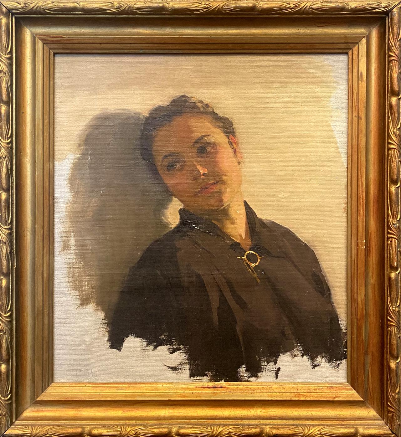 Framed oil painting portrait of a girl by Maksimenko Alexander Grigorievich