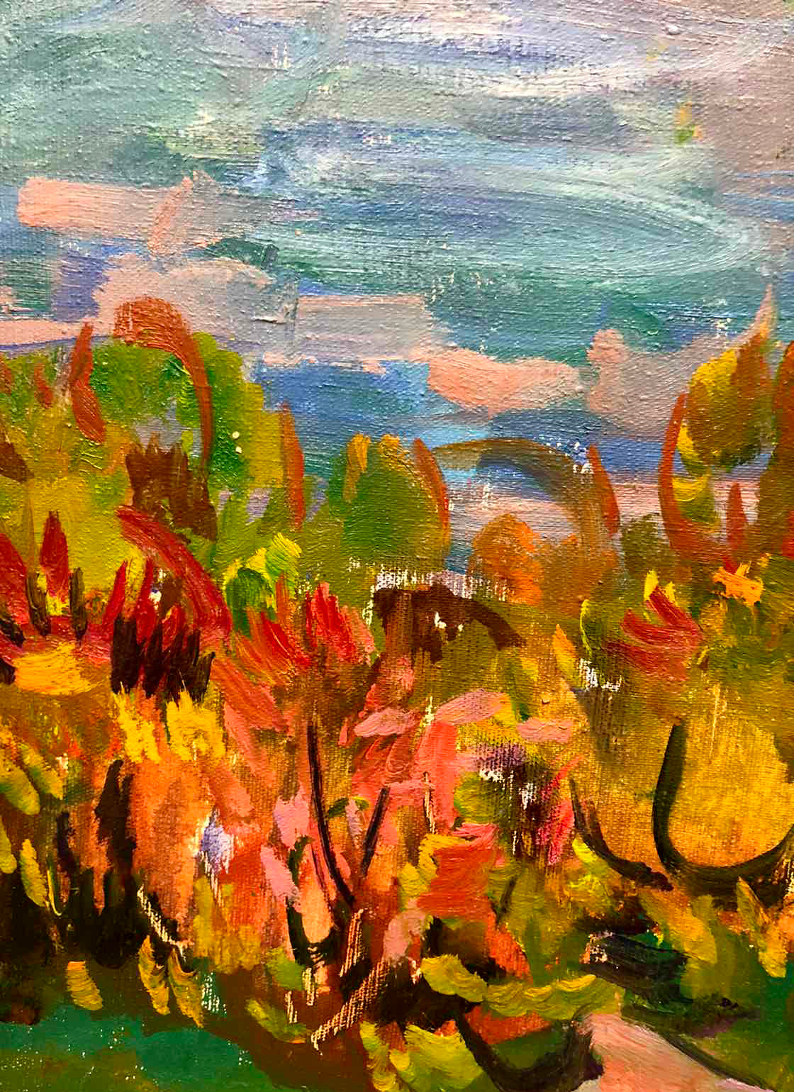 Vibrant autumn foliage oil painting Rock of Chaliapin by Chehodar Vasyl