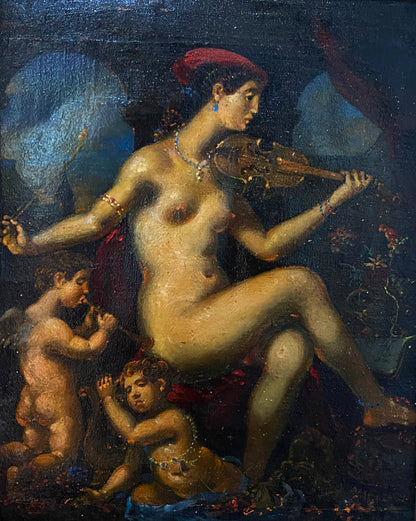 Oil painting Evening Melody by Litvinov Oleg Arkadyevich nude violinist