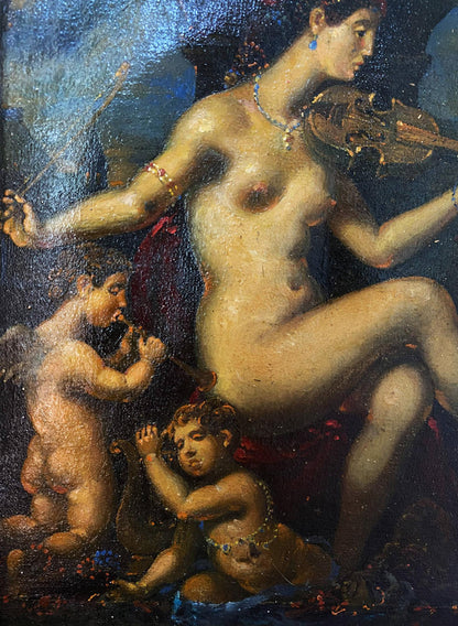 Oil painting Evening Melody by Litvinov Oleg Arkadyevich: nude woman with violin