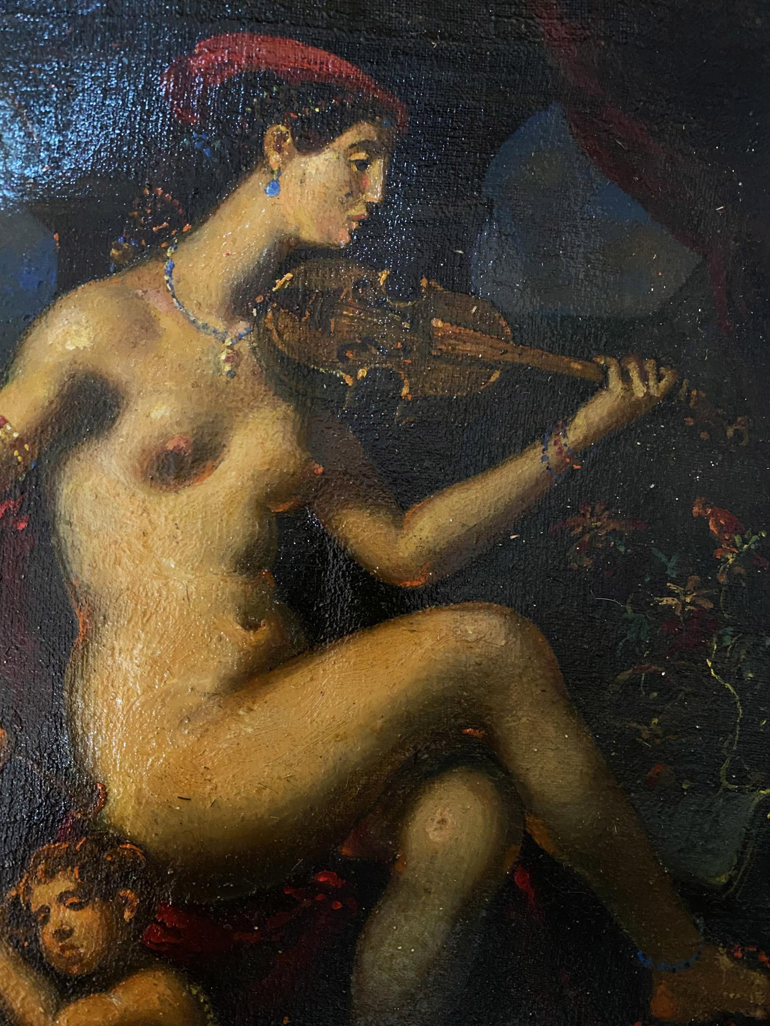 Oil painting Evening melody by Litvinov Oleg Arkadyevich: nude violinist