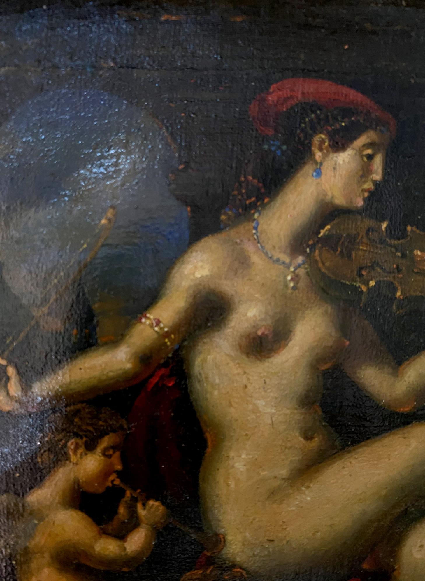 Oil painting Evening melody by Litvinov Oleg Arkadyevich: nude woman with red headscarf