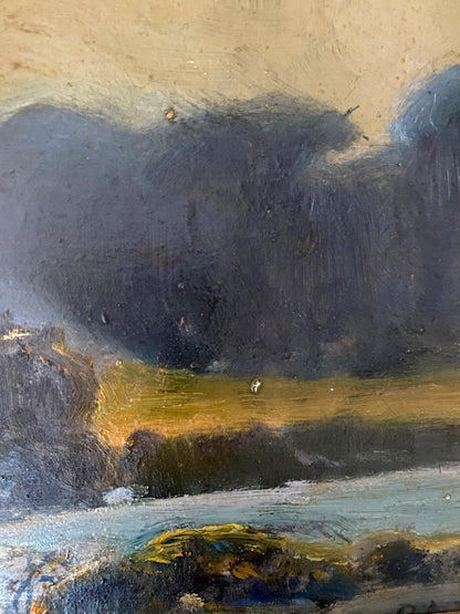 Oil painting Winter evening by Litvinov Oleg Arkadyevich moody landscape