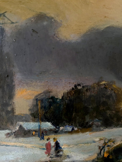 Oil painting Winter evening by Litvinov Oleg Arkad’yevich snowy landscape