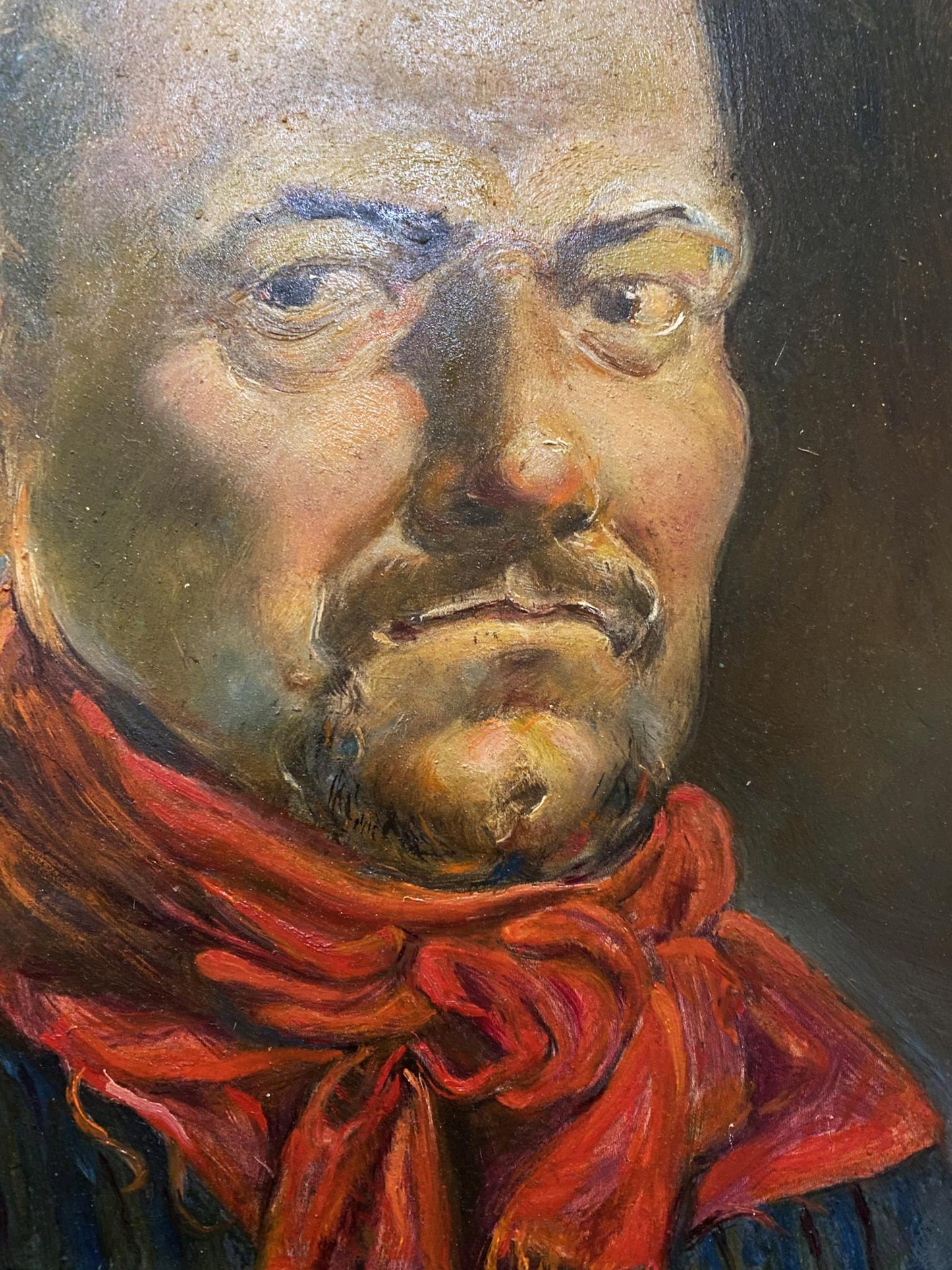 Oil painting portrait by Litvinov Oleg Arkad’yevich, man in red scarf