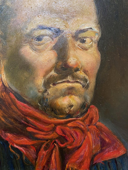 Oil painting portrait by Litvinov Oleg Arkad’yevich, man in red scarf