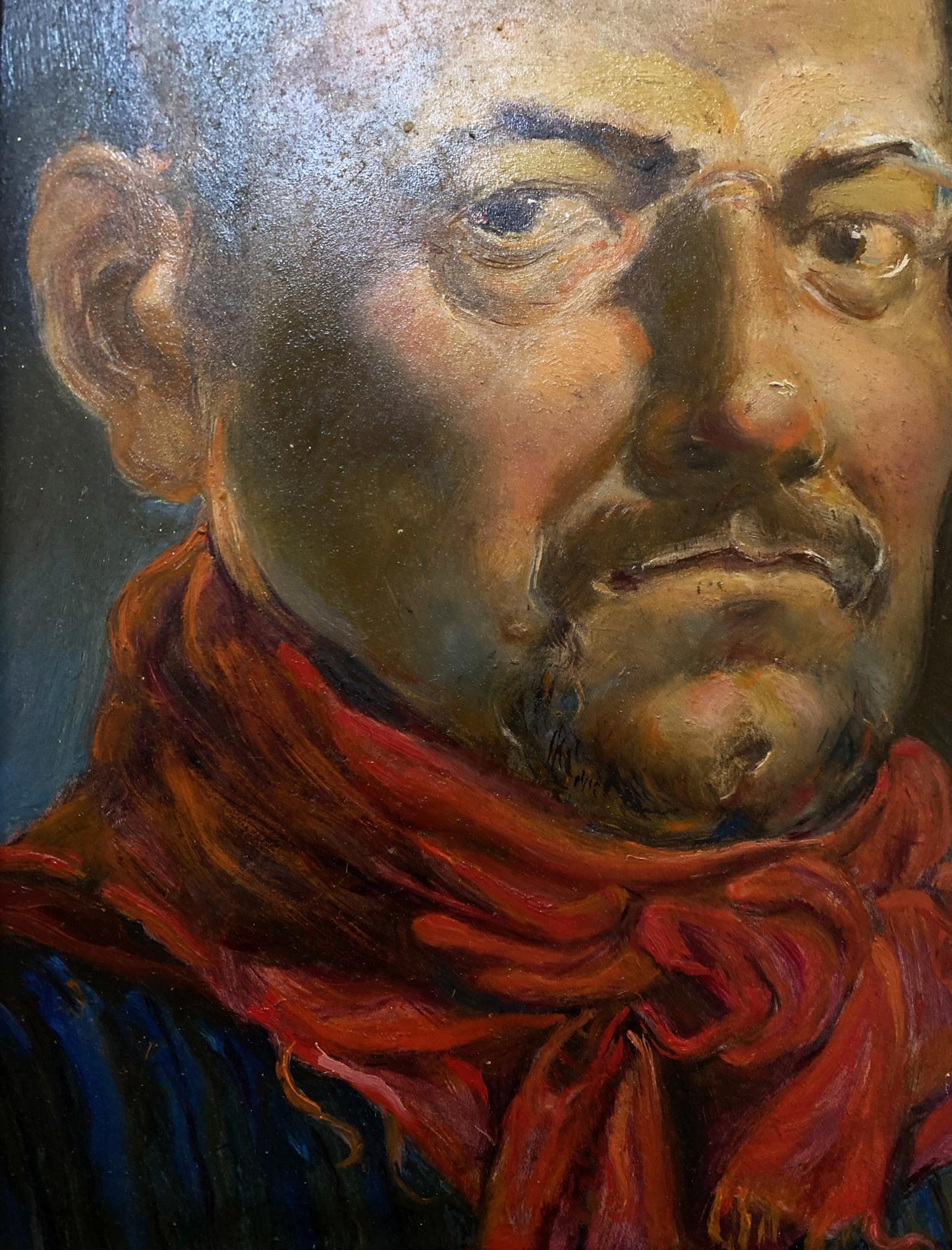 Oil painting portrait by Litvinov Oleg Arkad’yevich, man in red scarf