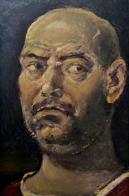 Textured oil painting Night self-portrait by Oleg Litvinov bald man