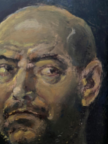 Oil painting Night self-portrait by Oleg Litvinov, bald man portrait