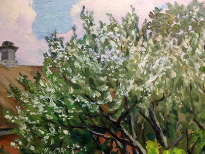 Impressionistic oil painting of lush flowering tree by A. Cherkas