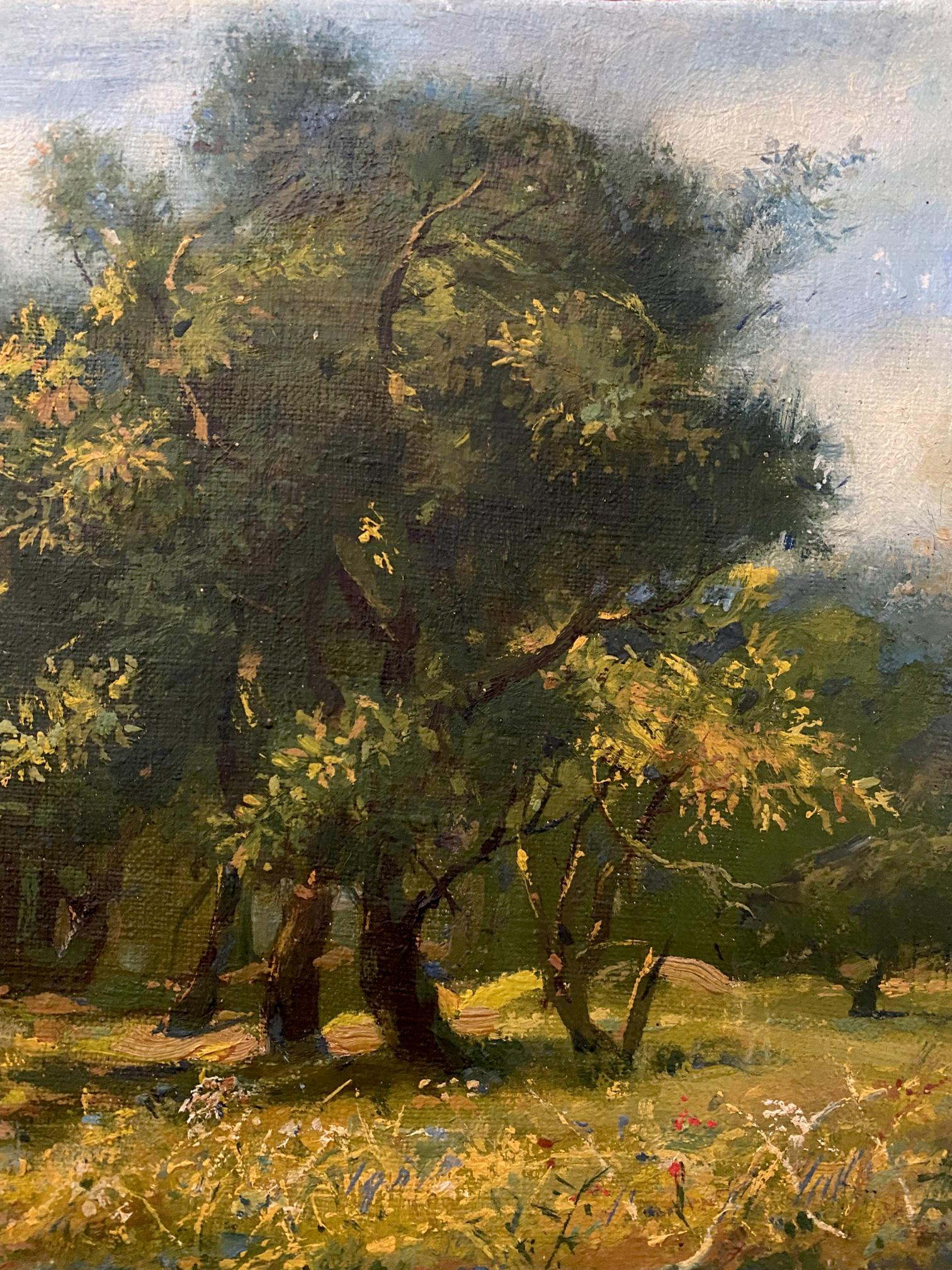 Lush impressionistic oil painting of olive trees by July Litvinov Oleg Arkadyevich