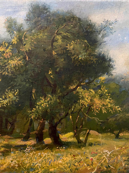 Lush impressionistic oil painting of olive trees by July Litvinov Oleg Arkadyevich