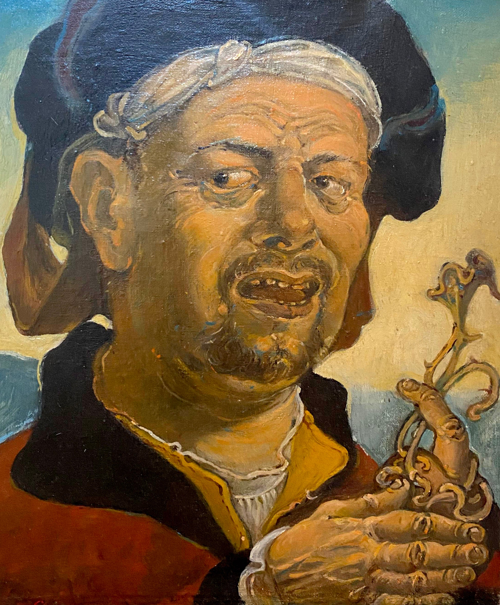 Oil painting self-portrait with hat by Oleg Litvinov
