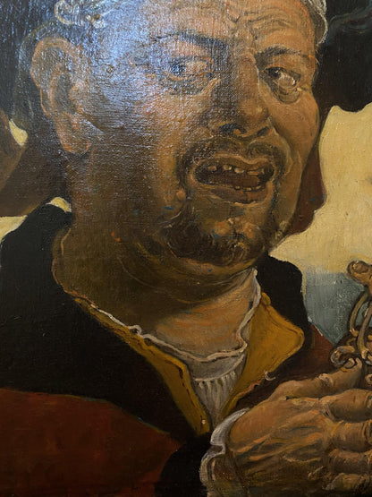 Close-up of Oleg Litvinovs oil painting self-portrait with hat, expressive man