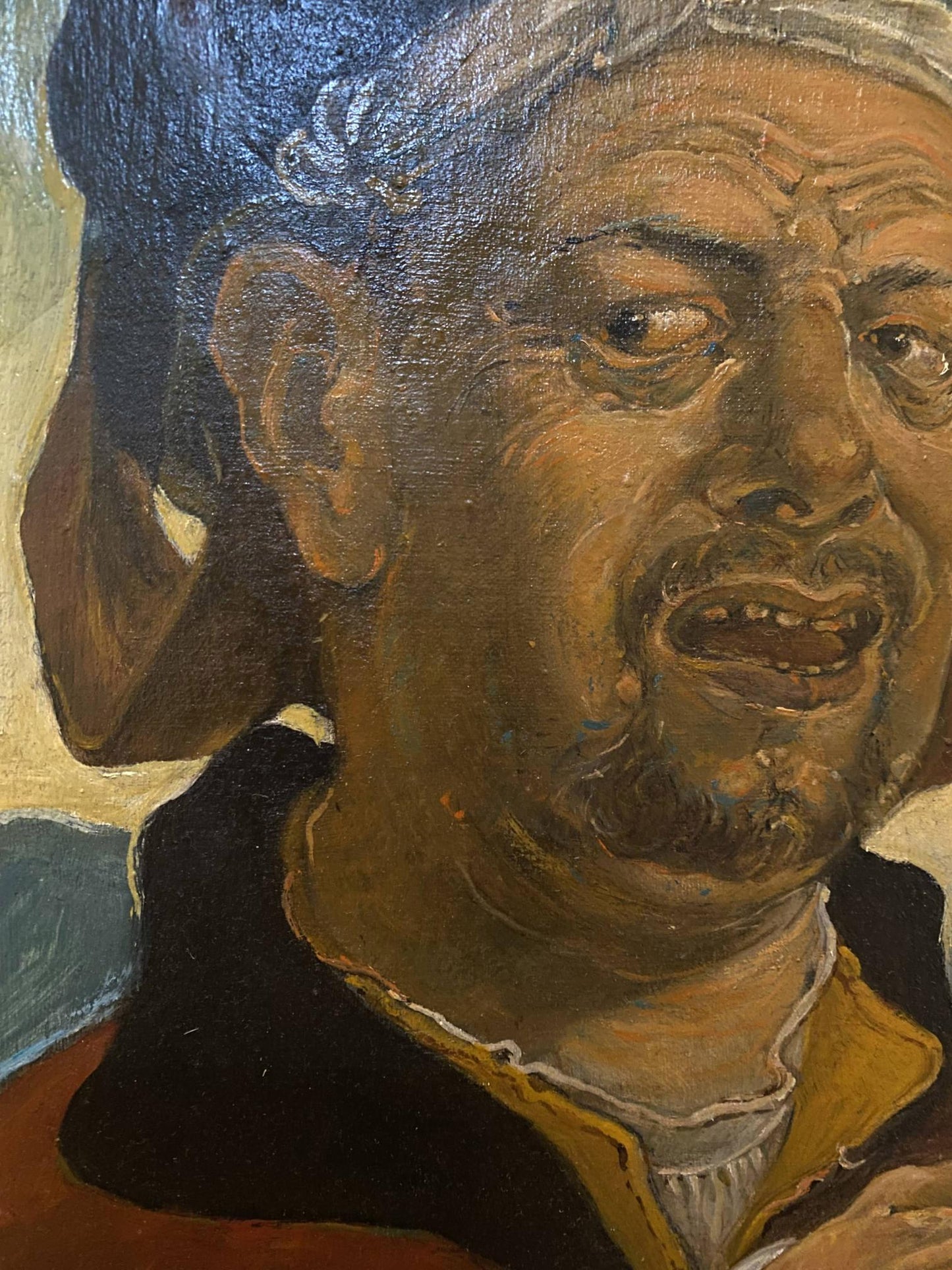 Textured oil painting self-portrait with hat by Oleg Litvinov