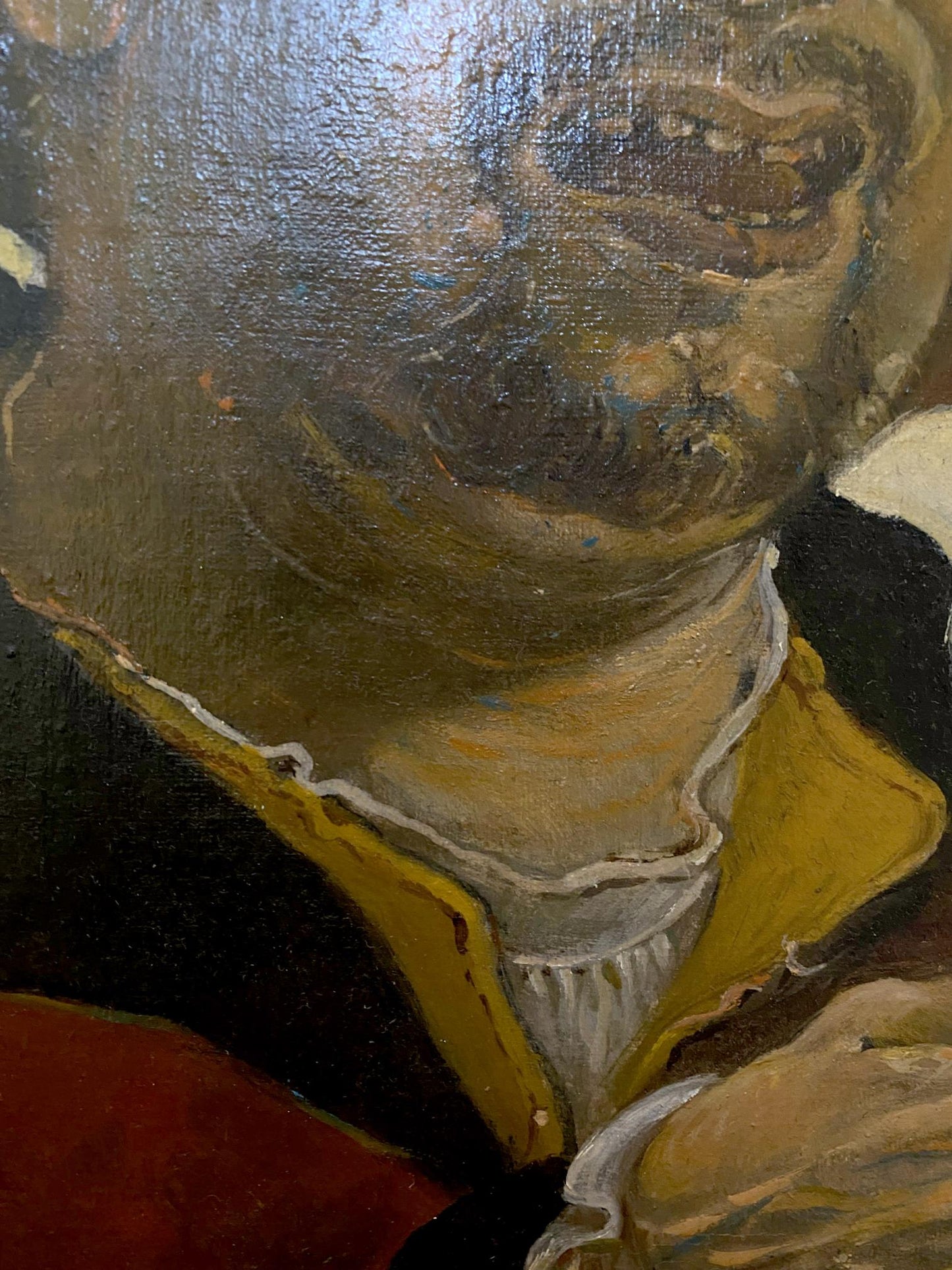 Close-up of Oleg Litvinov oil painting self-portrait with hat