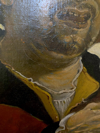 Close-up of Oleg Litvinov oil painting self-portrait with hat
