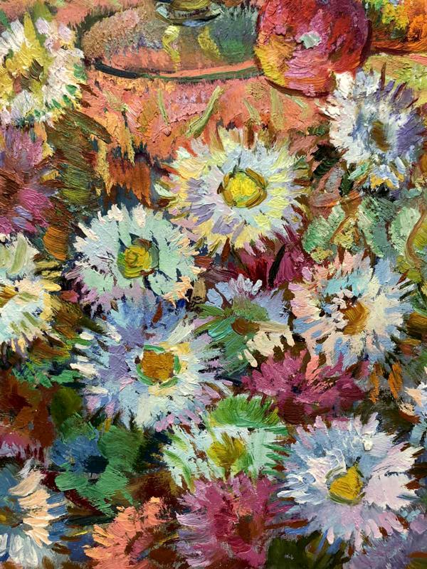 Vibrant impressionistic oil painting Autumn bouquet Chehodar Vasyl with daisies