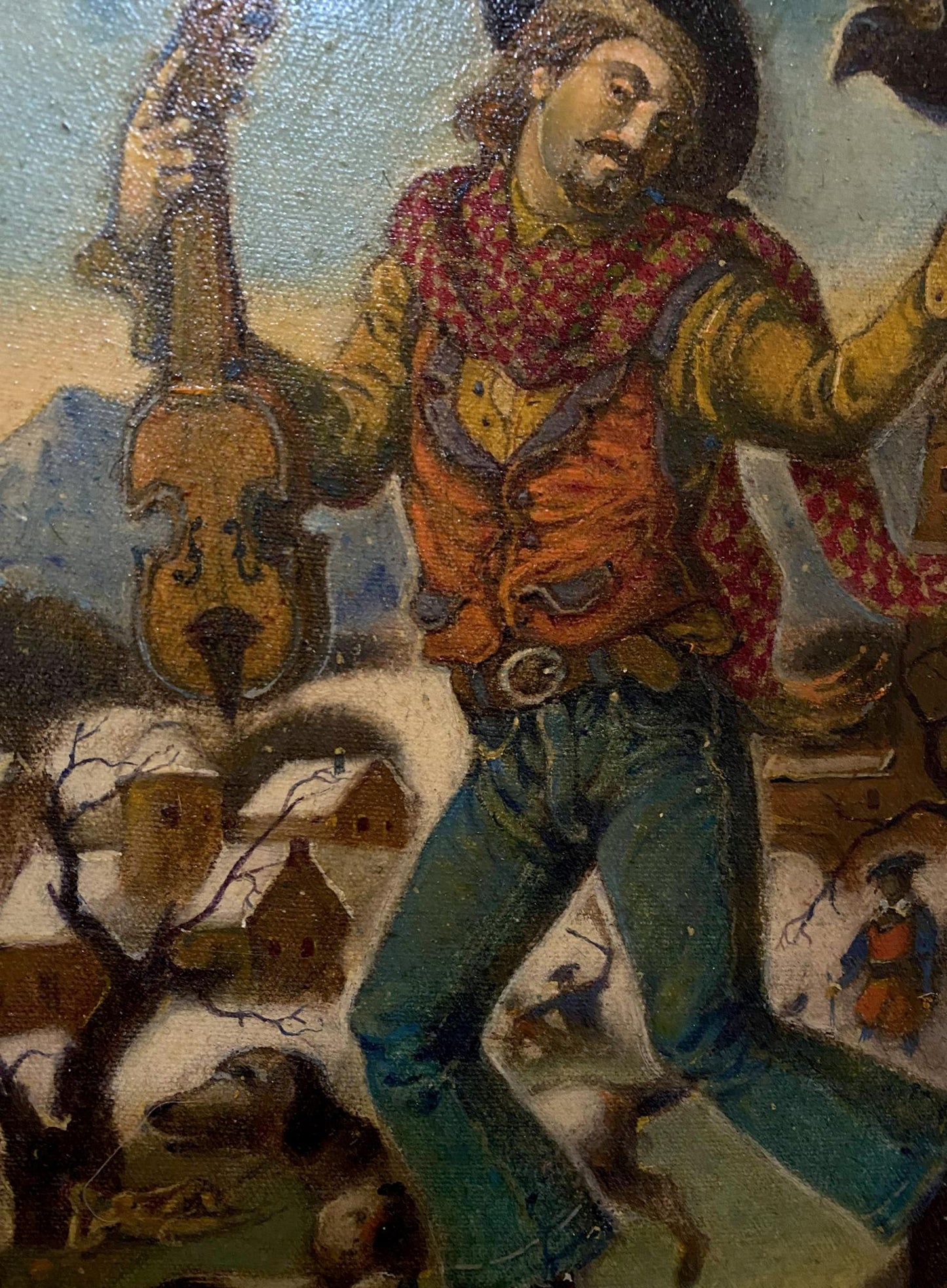Oil painting of violinist in rustic attire by Litvinov Oleg Arkad’yevich