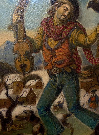 Oil painting of violinist in rustic attire by Litvinov Oleg Arkad’yevich