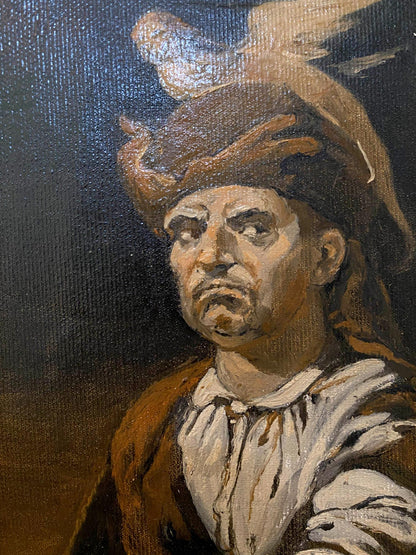 Oil painting portrait by Litvinov Oleg Arkad’yevich, stern man in feathered hat