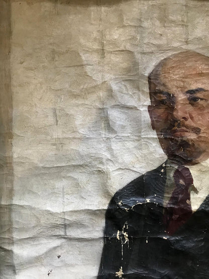 Oil painting portrait of Lenin by N. Nagulyak, weathered bald man in suit and red tie