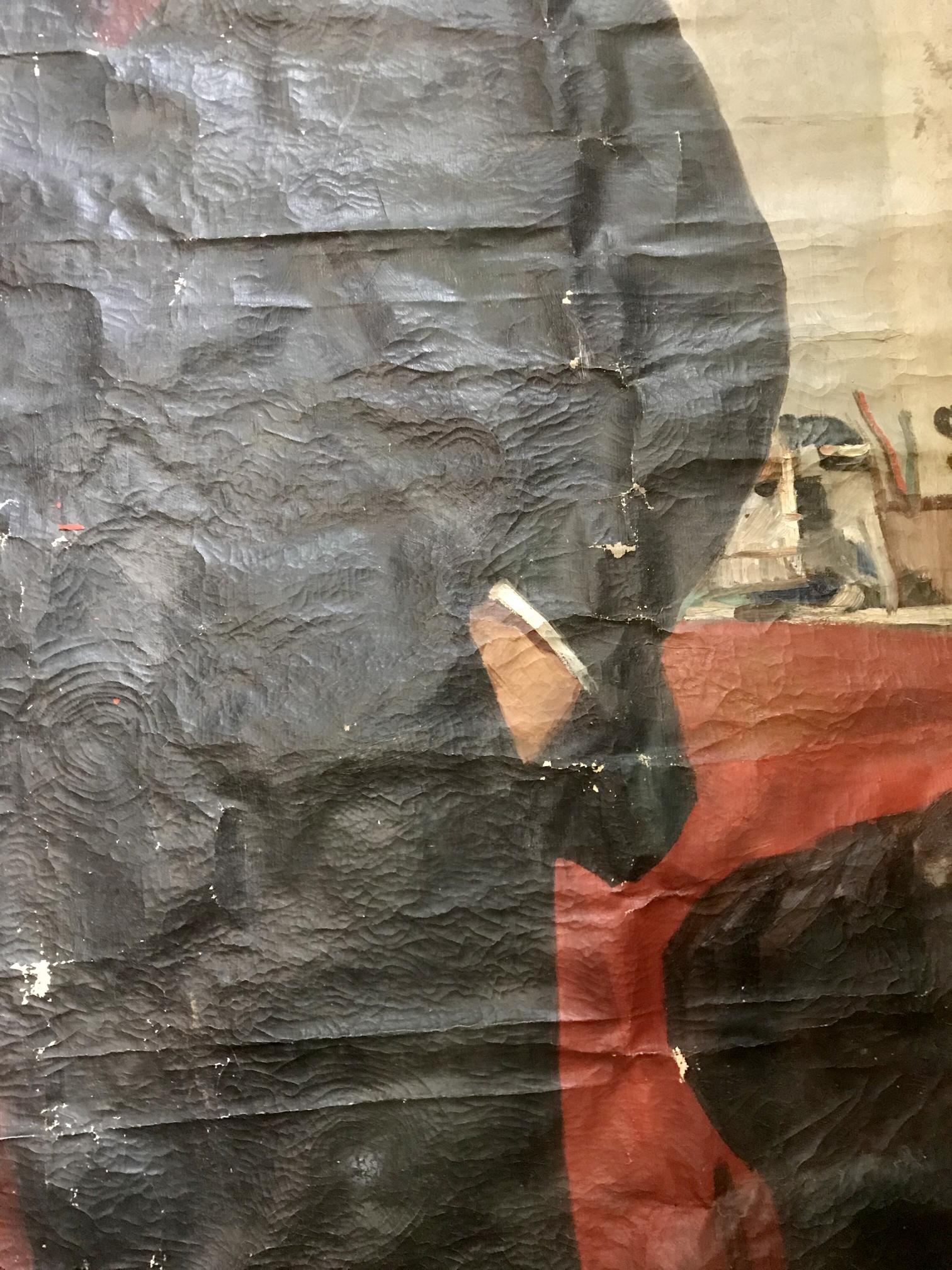 Worn black poster back of Lenin oil painting portrait by N. Nagulyak