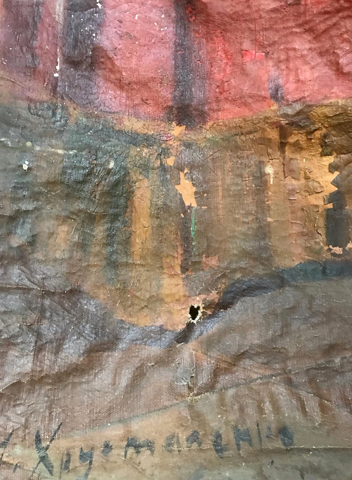 Weathered back of oil painting Portrait of Lenin in the office N. Nagulyak