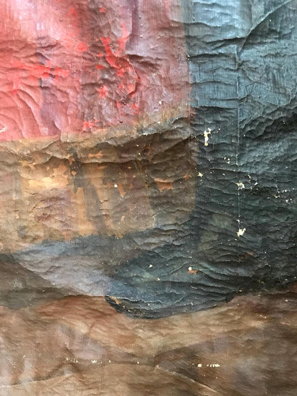 Crinkled multicolored fabric back of Lenin oil painting portrait by N. Nagulyak