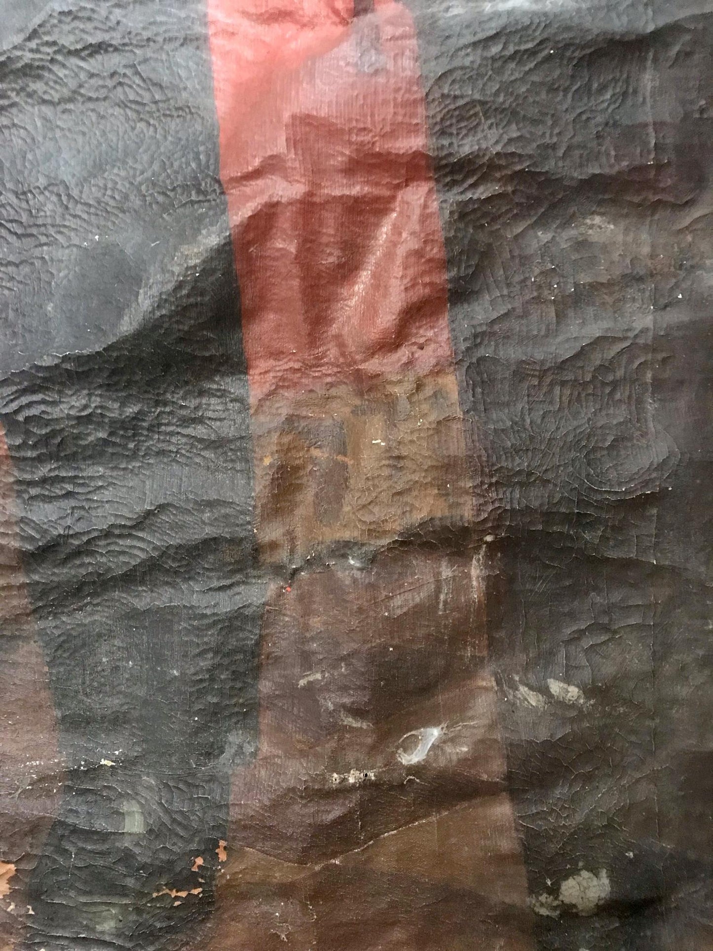 Back of oil painting Portrait of Lenin in the office N. Nagulyak with worn crinkled fabric