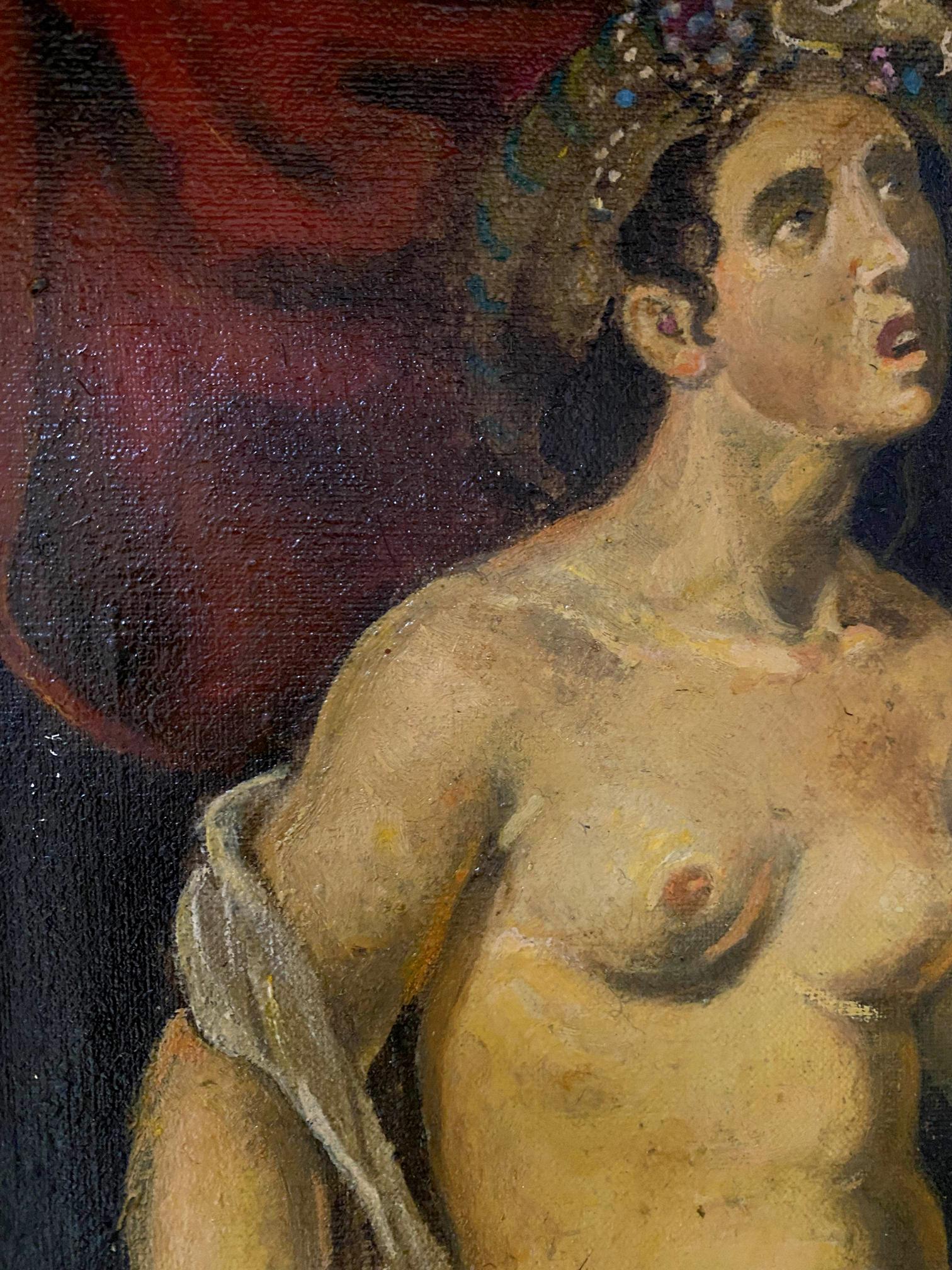 Oil painting Josephine by Litvinov Oleg Arkadyevich: nude figure with floral crown