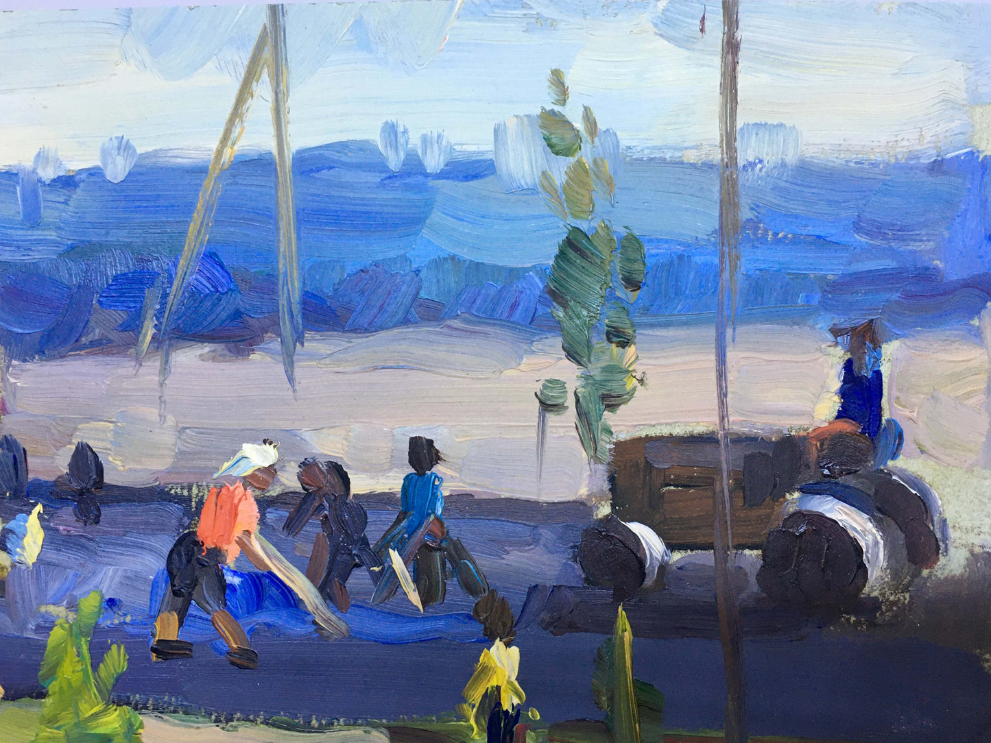 Vibrant blue green abstract landscape oil painting Roads are made by Popov I. A