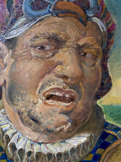 Oil painting portrait of male jester by Oleg Litvinov