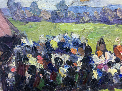 Vibrant impressionistic oil painting Meeting after the War by Popov I. A