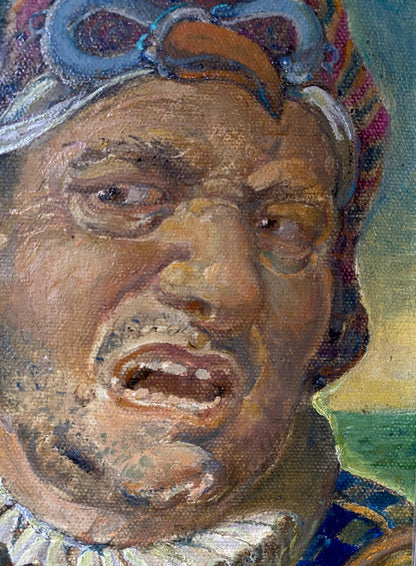 Oil painting portrait of male jester by Oleg Litvinov
