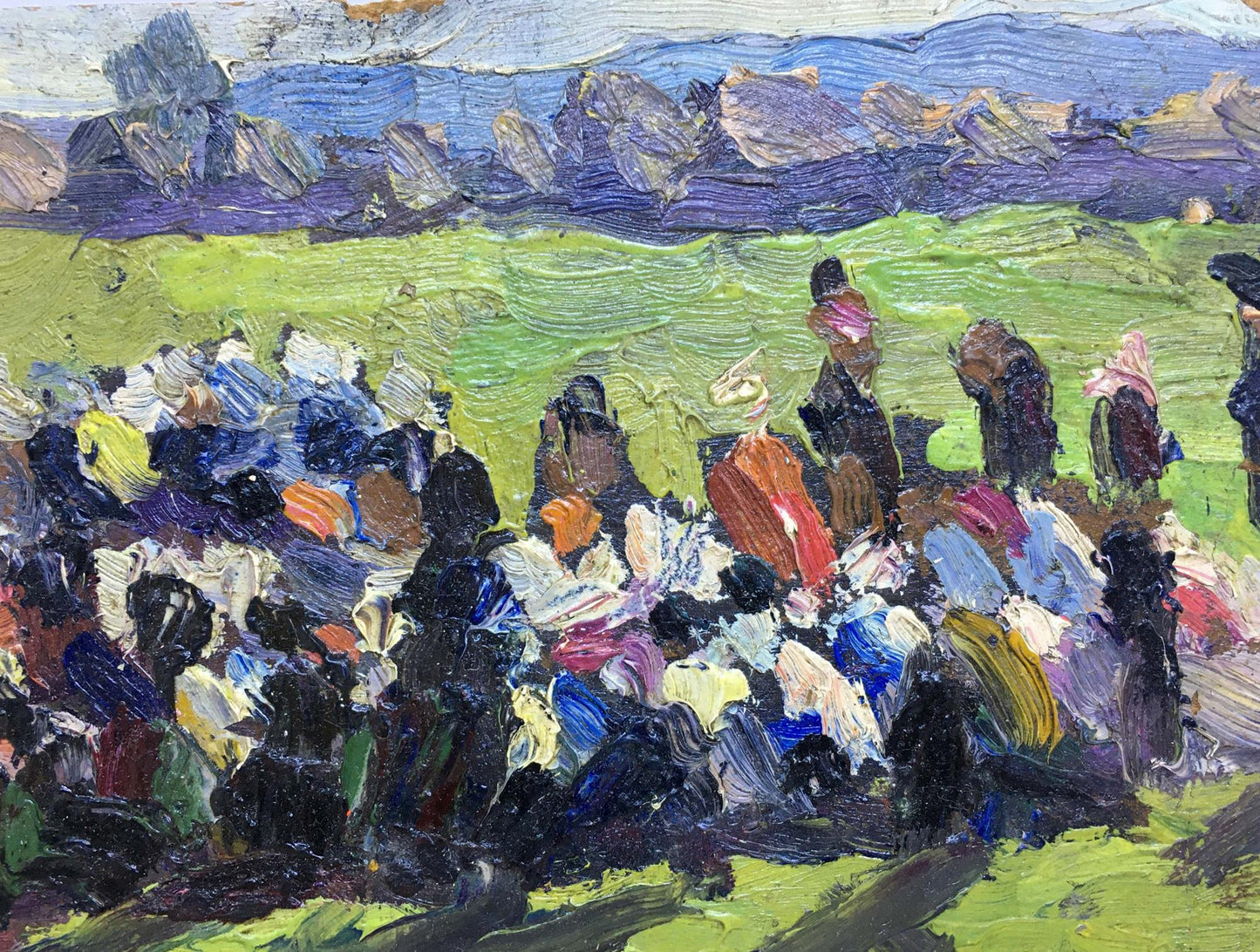 Vibrant impressionist oil painting Meeting after the War by Popov I.A