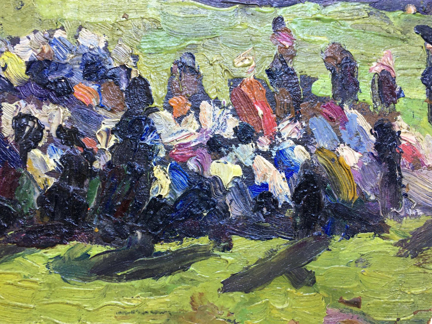 Vibrant impressionistic oil painting Meeting after the war by Popov I. A