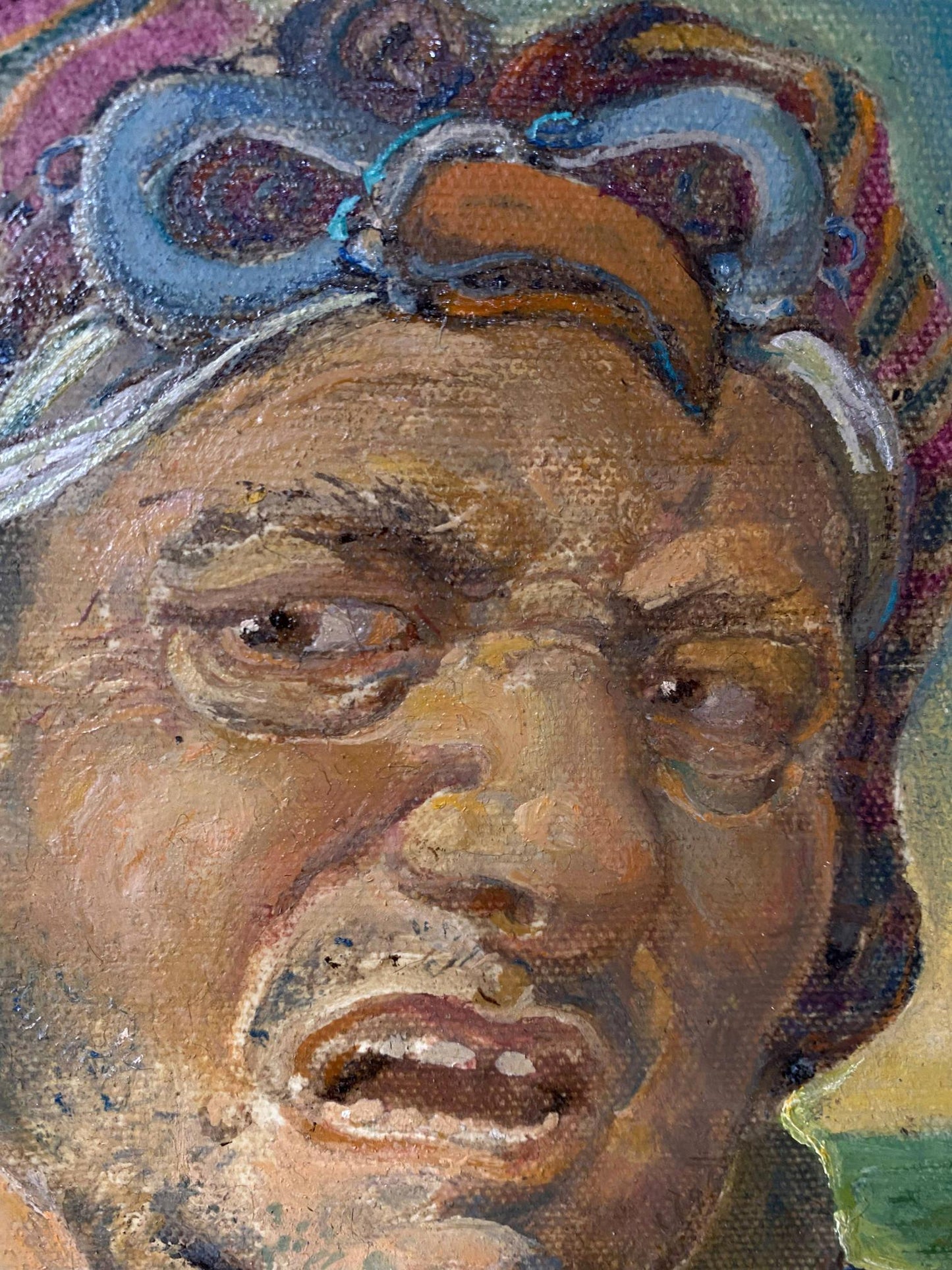 Oil painting portrait of male jester by Oleg Litvinov