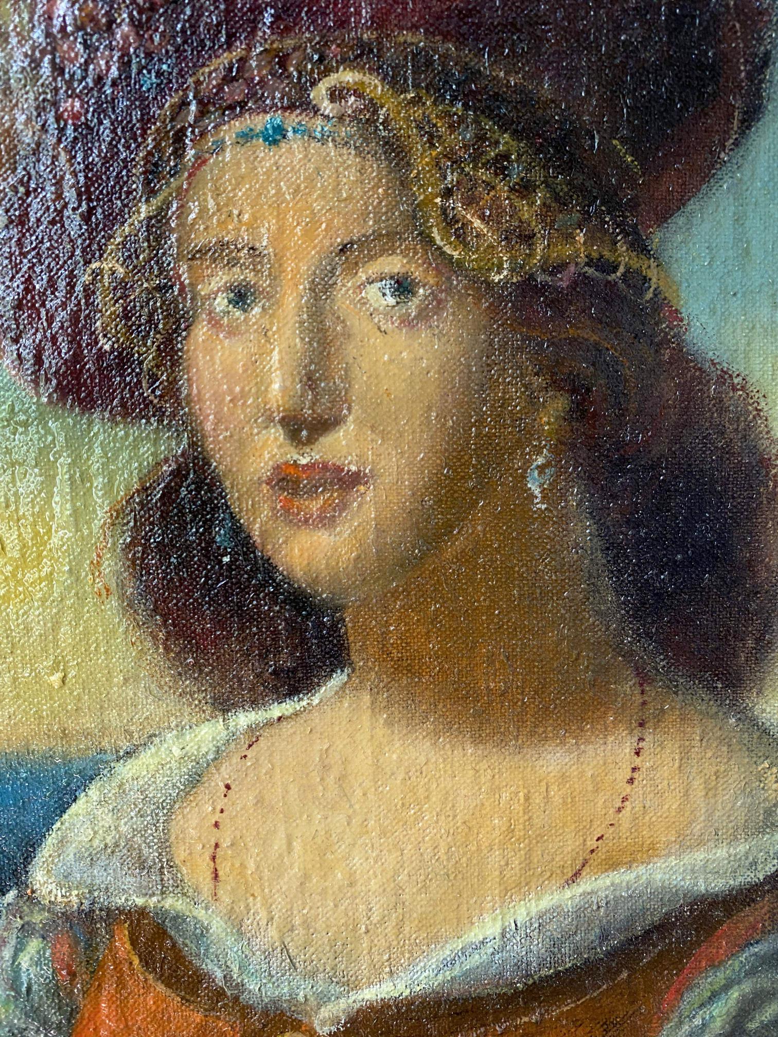 Oil painting portrait by Litvinov Oleg Arkad’yevich of woman in ornate red gown